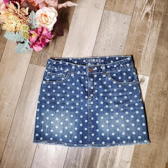 Cherokee Girls Polka Dot Denim Skirt Size XL (14/16) - Picture 2 of 12